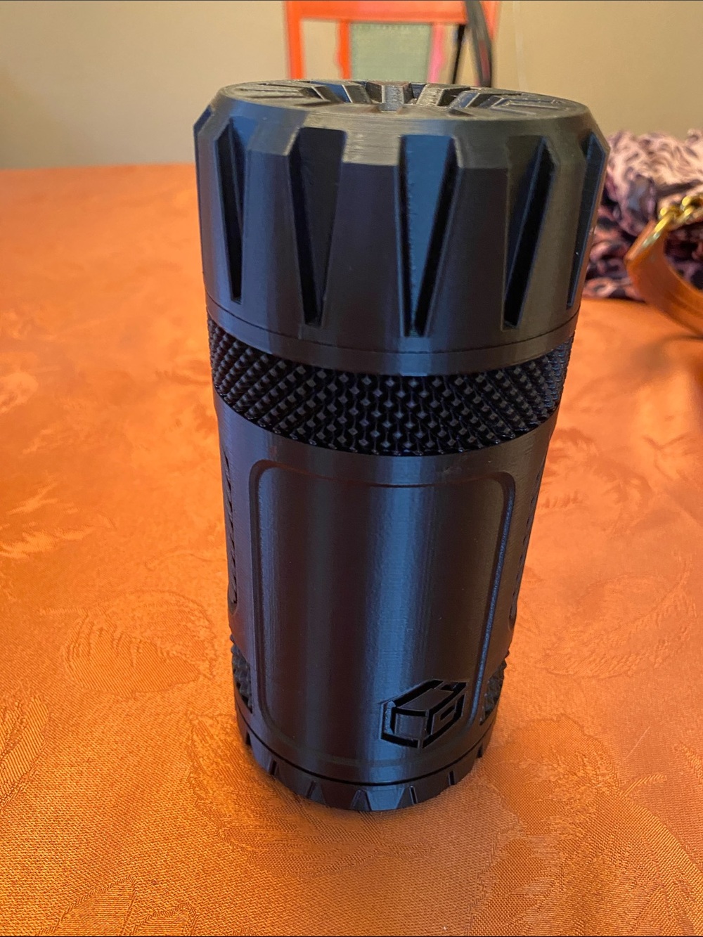 Black 3D printed tool or camp holder